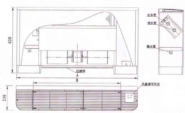 立式明裝風機盤管(圖2) 立式明裝風機盤管外形尺寸圖